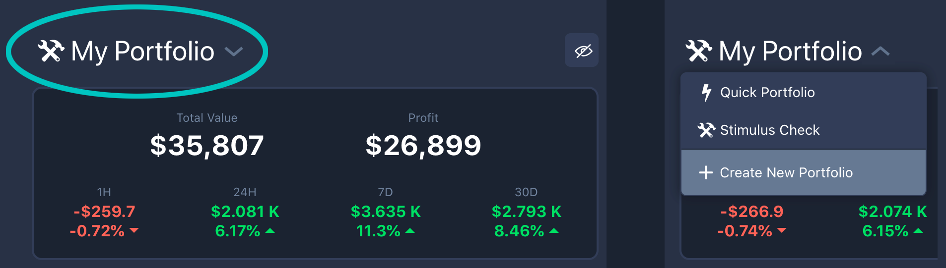 Instructions to create a new portfolio through the portfolio dropdown